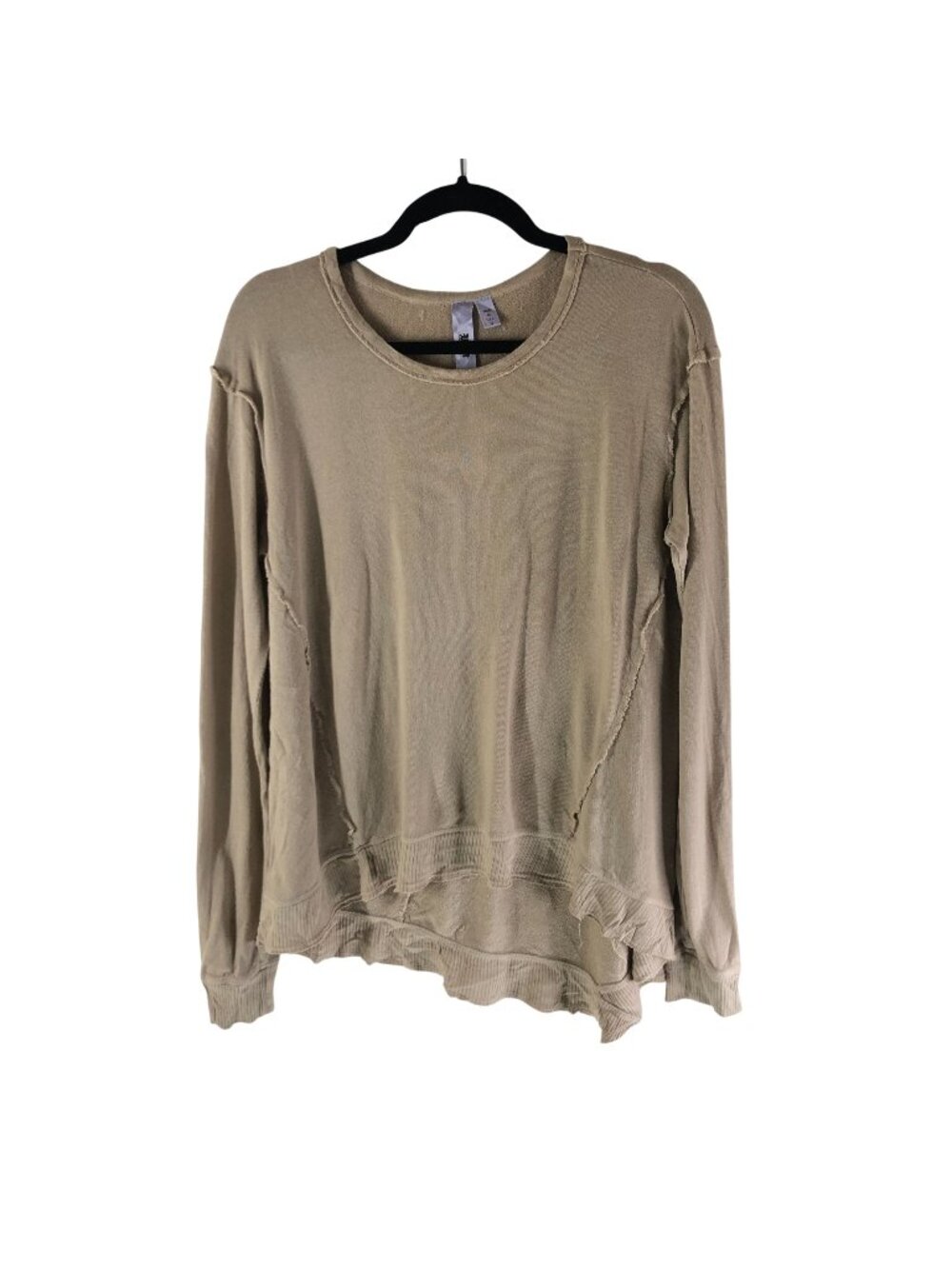 Wilt Womens Long Sleeve Beige Distressed Cotton Top Size M High-Low Made In USA